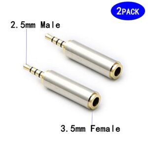 rgzhihuifz 3.5mm Female to 2.5mm Male Audio Adapter Converter Headphone 2.5mm to 3.5mm 3 Ring Jack Stereo or Mono 2 Pack