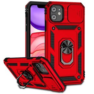 hitaoyou iphone 11 case with lens protection, iphone 11 case with camera cover & kickstand military grade shockproof heavy duty protective with magnetic car mount holder phone case for iphone 11 red