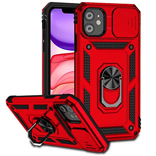 Hitaoyou iPhone 11 Case with Lens Protection, iPhone 11 Case with Camera Cover & Kickstand Military Grade Shockproof Heavy Duty Protective with Magnetic Car Mount Holder Phone case for iPhone 11 red