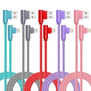 jeercor iphone charger cord right angle lightning cable 6ft 5 pack 90 degree nylon braid charging cord fast charging compatible for iphone 12/12pro/11/11pro/xs/max/xr/x/8p/8/7p/7/6 ipad