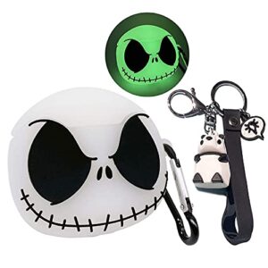 compatibility with airpods case cover with panda keychain, cool luminous skull case compatible with airpods 1&2 cases, cute funny 3d case for airpods 1&2