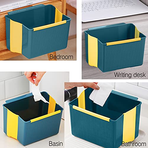 Small Hanging Kitchen Trash Can,Wall Mounted Collapsible Garbage Bin Foldable Mini Garbage Can Plastic Waste Bin Compact Portable Trash Can for Cabinet Office Bedroom Bathroom Kitchen Car (B-Blue)