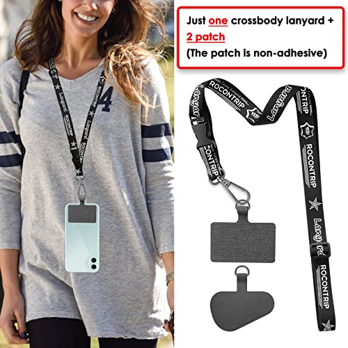 ROCONTRIP Phone Lanyard 1X Crossbody lanyard and 2X Patch Universal Cell Phone Lanyards Adjustable Shoulder Neck Strap Compatible with Most Smartphones (Grey Black)