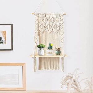 Macrame Wall Shelves Hanging Shelves,Floating Shelves Boho Rustic Decor,Wood Shelves for Bedroom,Bathroom,Living Room (Wooden Beads)