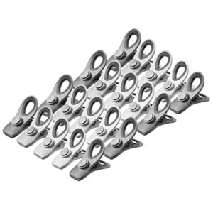 edge chip clips for food snack bags and storage non-slip with magnetic back and loop holes (20 piece medium, charcoal)