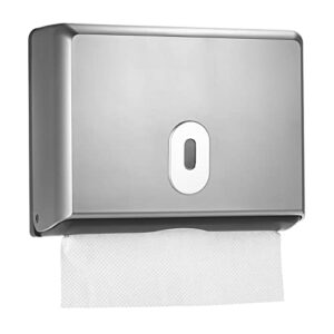 paper towel dispenser wall mount for toilet, bathroom paper towel holder, commercial paper towel dispenser for trifold paper & multifold paper towels, silver