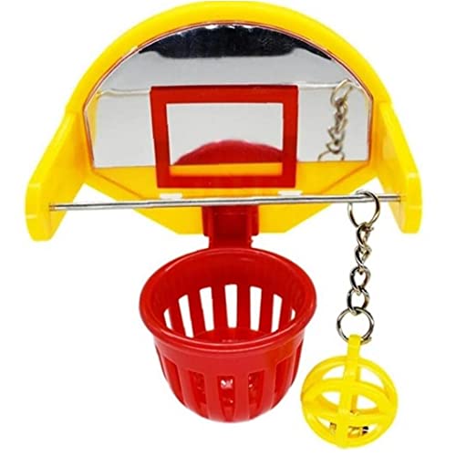 Zonster Funny Parrot Birds Toys Mini Basketball Hoop Props Parakeet Bell Ball Chew Toy Pet Supplies, Yellow + Red