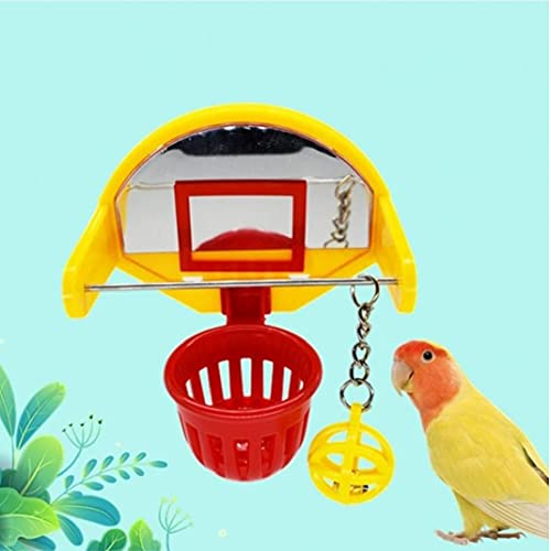 Zonster Funny Parrot Birds Toys Mini Basketball Hoop Props Parakeet Bell Ball Chew Toy Pet Supplies, Yellow + Red