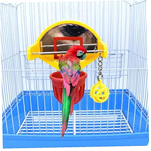 Zonster Funny Parrot Birds Toys Mini Basketball Hoop Props Parakeet Bell Ball Chew Toy Pet Supplies, Yellow + Red