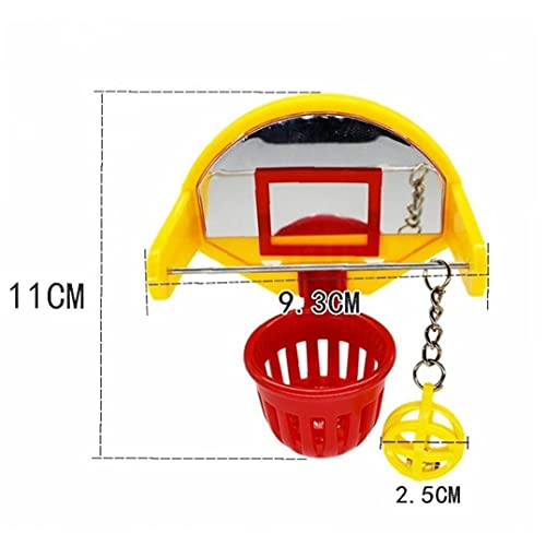 Zonster Funny Parrot Birds Toys Mini Basketball Hoop Props Parakeet Bell Ball Chew Toy Pet Supplies, Yellow + Red