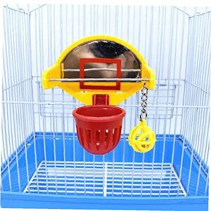 Zonster Funny Parrot Birds Toys Mini Basketball Hoop Props Parakeet Bell Ball Chew Toy Pet Supplies, Yellow + Red