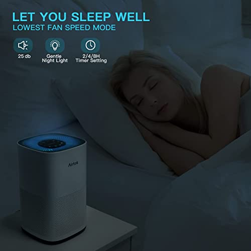 AIRTOK Air Purifiers for Home Large Room up to 793ft², H13 True HEPA Air Filter Cleaner, Odor Eliminator, Remove Allergies Smoke Dust Pollen Pet Dander, Ozone-Free, Night Light (Available for California)