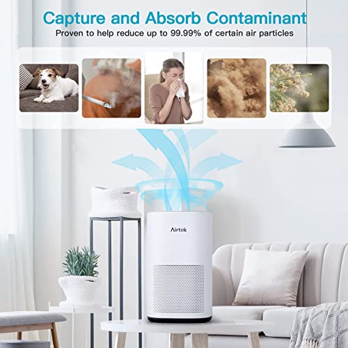 AIRTOK Air Purifiers for Home Large Room up to 793ft², H13 True HEPA Air Filter Cleaner, Odor Eliminator, Remove Allergies Smoke Dust Pollen Pet Dander, Ozone-Free, Night Light (Available for California)