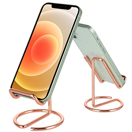 ROPOSY Cell Phone Stand for Desk, Cute Metal Rose Gold Cell Phone Stand Holder Desk Accessories, Compatible with All Mobile Phones, iPhone, Switch, iPad