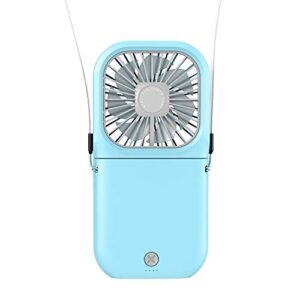 new upgrade handheld fan small personal fan with 3 speeds neck rechargeable portable fan powerful mini usb outdoor fan quiet small desk fan free angle good for travel home office school - blue
