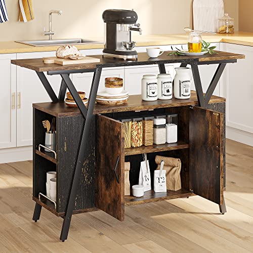 Bestier Kitchen Island with Storage Cabinet, Coffee Bar Cabinet Buffet Table Kitchen Sideboard with Adjustable Shelves for Dinning Room Living Room Entryway Hallway, Rustic Brown