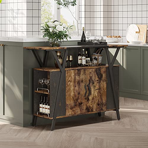 Bestier Kitchen Island with Storage Cabinet, Coffee Bar Cabinet Buffet Table Kitchen Sideboard with Adjustable Shelves for Dinning Room Living Room Entryway Hallway, Rustic Brown