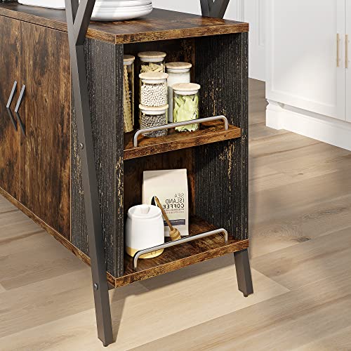 Bestier Kitchen Island with Storage Cabinet, Coffee Bar Cabinet Buffet Table Kitchen Sideboard with Adjustable Shelves for Dinning Room Living Room Entryway Hallway, Rustic Brown