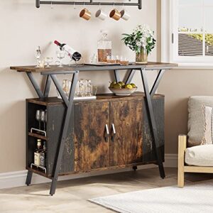 Bestier Kitchen Island with Storage Cabinet, Coffee Bar Cabinet Buffet Table Kitchen Sideboard with Adjustable Shelves for Dinning Room Living Room Entryway Hallway, Rustic Brown