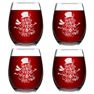 let it snow christmas wine glass, set of 4 novelty snowman stemless wine glasses, funny christmas gift for friends family women men, party decoration christmas new year party daily use, 15 oz