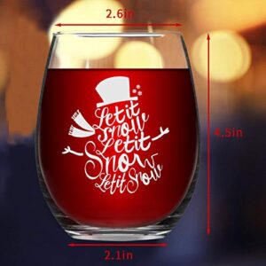 Let It Snow Christmas Wine Glass, Set of 4 Novelty Snowman Stemless Wine Glasses, Funny Christmas Gift for Friends Family Women Men, Party Decoration Christmas New Year Party Daily Use, 15 Oz