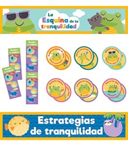 carson dellosa estrategias de tranquilidad/calming strategies instructional set—2-sided banner, calming strategy reminders, and bookmarks for social emotional learning, spanish edition (69 pc)