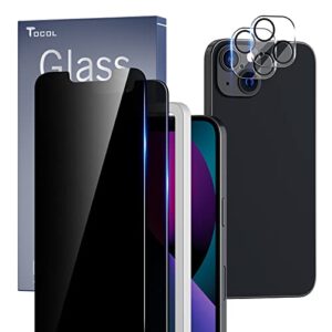 tocol [2+2 pack compatible with iphone 13 mini 5.4'' - 2 pack privacy tempered glass screen protector & 2 pack camera lens protector, bubble free, case friendly, installation frame, [anti-spy]
