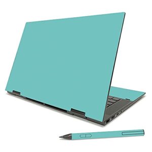 mighty skins skin compatible with hp envy x360 15" (2021) - solid turquoise | protective, durable, and unique vinyl decal wrap cover | easy to apply, remove, and change styles | made in the usa