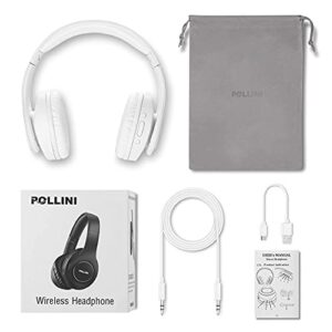 pollini Bluetooth Headphones Over Ear, Wireless Headset V5.0 with 6 EQ Modes, Soft Memory-Protein Earmuffs and Built-in Mic for iPhone/Android Cell Phone/PC/TV