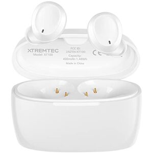 xtremtec true wireless earbuds bluetooth earbuds noise cancelling bluetooth headphones for iphone/android small earbuds with mic waterproof cordless in-ear earphones deep bass sound headsets (white)