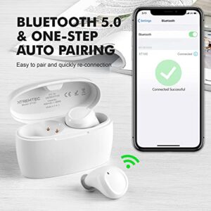 XTREMTEC True Wireless Earbuds Bluetooth Earbuds Noise Cancelling Bluetooth Headphones for iPhone/Android Small Earbuds with Mic Waterproof Cordless in-Ear Earphones Deep Bass Sound Headsets (White)