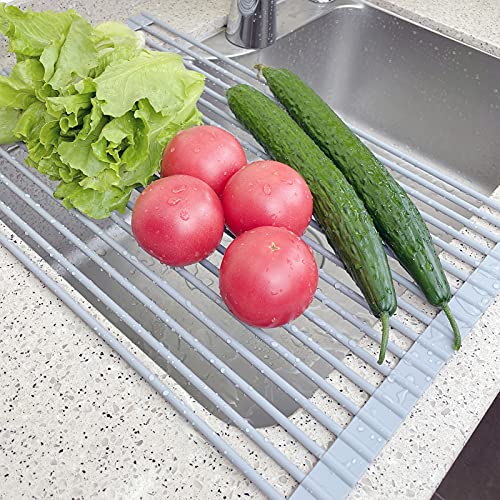 KEEWILL Roll Up Dish Drying Rack - Over The Sink Silicone Coated Sink Drying Rack for Kitchen Large (20.5"x13")