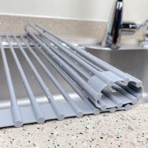 KEEWILL Roll Up Dish Drying Rack - Over The Sink Silicone Coated Sink Drying Rack for Kitchen Large (20.5"x13")