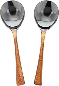 fikimos indian handmade stainless steel & copper serving spoon set - genuine copper dinnerware serving spoon pieces set of 2