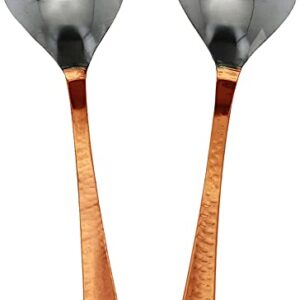 FIKIMOS Indian Handmade Stainless Steel & Copper Serving Spoon Set - Genuine Copper Dinnerware Serving Spoon Pieces Set Of 2