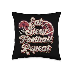 american football sport football fan gifts eat sleep repeat funny player football throw pillow, 16x16, multicolor