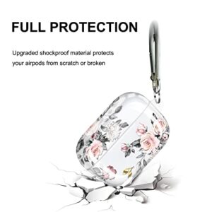 RXKEJI Compatible AirPods Pro Case Cover, Rose Flower Clear Case Cute Protective Soft Shockproof Cover with Keychain for Women Girls Compatible with AirPods Pro Wireless Charging Case - Pink