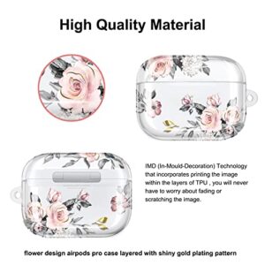 RXKEJI Compatible AirPods Pro Case Cover, Rose Flower Clear Case Cute Protective Soft Shockproof Cover with Keychain for Women Girls Compatible with AirPods Pro Wireless Charging Case - Pink