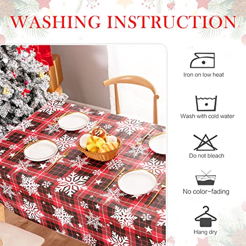 Christmas Tablecloth Vinyl Tablecloth with Flannel Backing, Waterproof Oil-Proof Stain-Resistant Snowflake Plastic Rectangle Checkered Holiday Table Cloth for Indoor Outdoor(Red/Black/White,60 x 84)