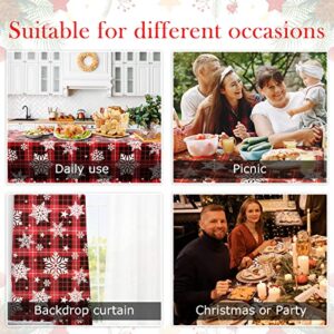 Christmas Tablecloth Vinyl Tablecloth with Flannel Backing, Waterproof Oil-Proof Stain-Resistant Snowflake Plastic Rectangle Checkered Holiday Table Cloth for Indoor Outdoor(Red/Black/White,60 x 84)