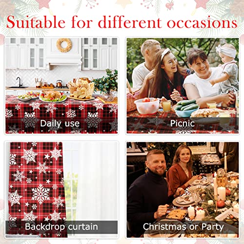 Christmas Tablecloth Vinyl Tablecloth with Flannel Backing, Waterproof Oil-Proof Stain-Resistant Snowflake Plastic Rectangle Checkered Holiday Table Cloth for Indoor Outdoor(Red/Black/White,60 x 84)