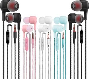 xinliang earbuds wired earphones 5 pack 3.5mm in-ear headphones with microphone for laptop, tangle free ear buds for chromebook, android, gaming, mp3, cheap earbuds for kids school students
