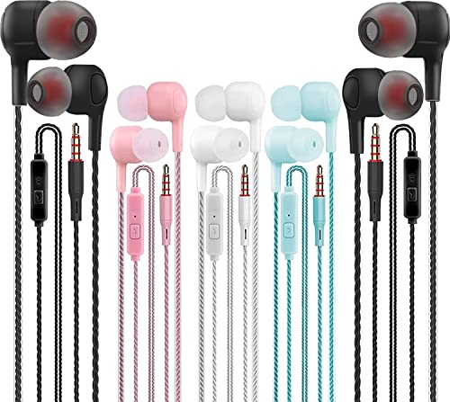 XINLIANG Earbuds Wired Earphones 5 Pack 3.5mm in-Ear Headphones with Microphone for Laptop, Tangle Free Ear Buds for Chromebook, Android, Gaming, Mp3, Cheap Earbuds for Kids School Students