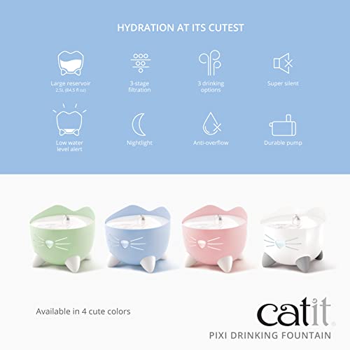 Catit PIXI Drinking Fountain – Cat Water Fountain with Triple Filter and Ergonomic Drinking Options, Stainless Steel