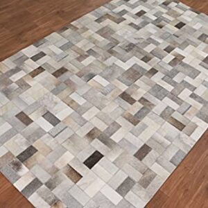 USA RUG Cowhide Grey Patchwork Home Decorative Living Room Area Rug Hand Made Cow Leather Hair (5'x8')