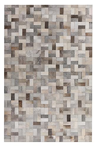 USA RUG Cowhide Grey Patchwork Home Decorative Living Room Area Rug Hand Made Cow Leather Hair (5'x8')