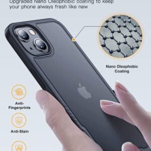 Humixx Designed for iPhone 13 Case & iPhone 14 Case [10FT Military Grade Drop Protection] [Anti-Scratch & Anti-Fingerprint] Shockproof Translucent Matte Back with Soft Bumper Protective Case, Black