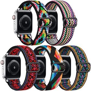 easuny stretchy boho bands compatible with apple watch band 40mm 38mm 41mm women girls - adjustable elastic nylon strap solo loop replacement wristband for iwatch se series 8 7 6 5 4 3 2 1, 5 pack