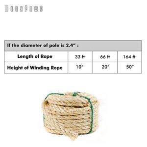 MEEXPAWS Natural Strong Sisal Rope Replacement for Cat Scratching Posts | Adhesive Tapes for Winding Easy & Tight | 1/4 “ Diameter | Brown | 164FT