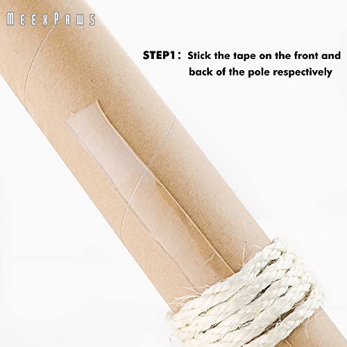 MEEXPAWS Natural Strong Sisal Rope Replacement for Cat Scratching Posts | Adhesive Tapes for Winding Easy & Tight | 1/4 “ Diameter | Brown | 164FT